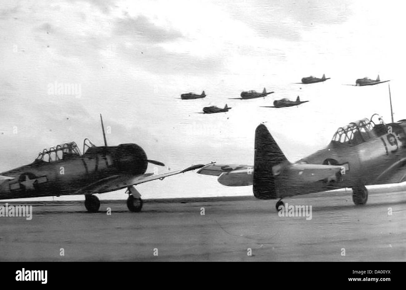 A photograph showing AT-6C Texans taking off from Eagle Pass Army ...