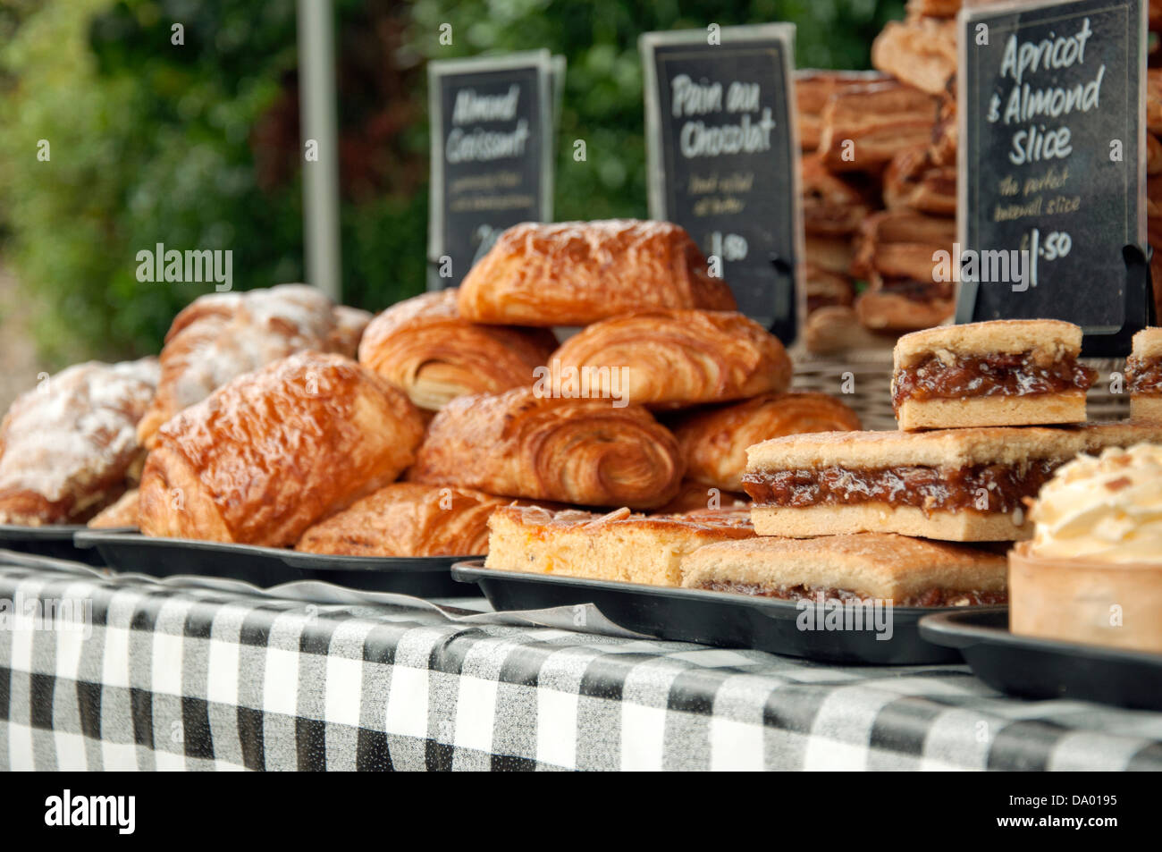 Table of Pastry items for sale Stock Photo Alamy