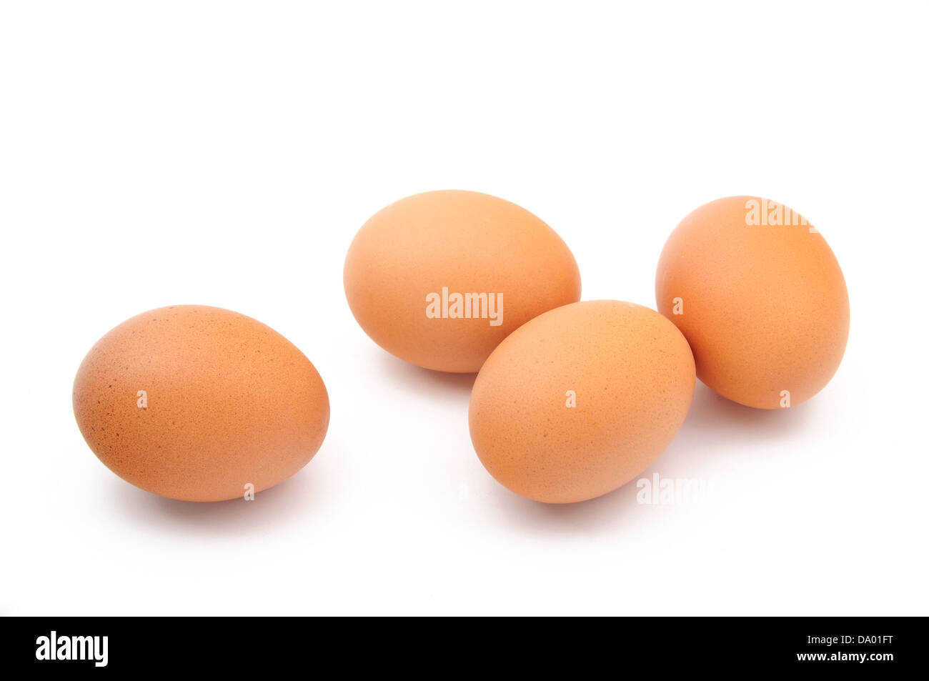 chicken eggs on white background Stock Photo