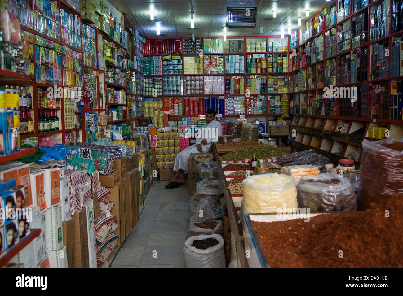 A variety of goods on display at a store at Souq al-Alawi in Old Jeddah (Al-Balad), Jeddah, Saudi Arabia. Stock Photo