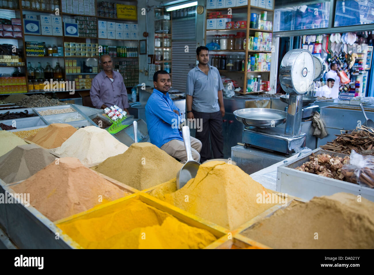 Spice display, Souq al-Alawi in Old Jeddah (Al-Balad), Jeddah, Saudi Arabia. Stock Photo