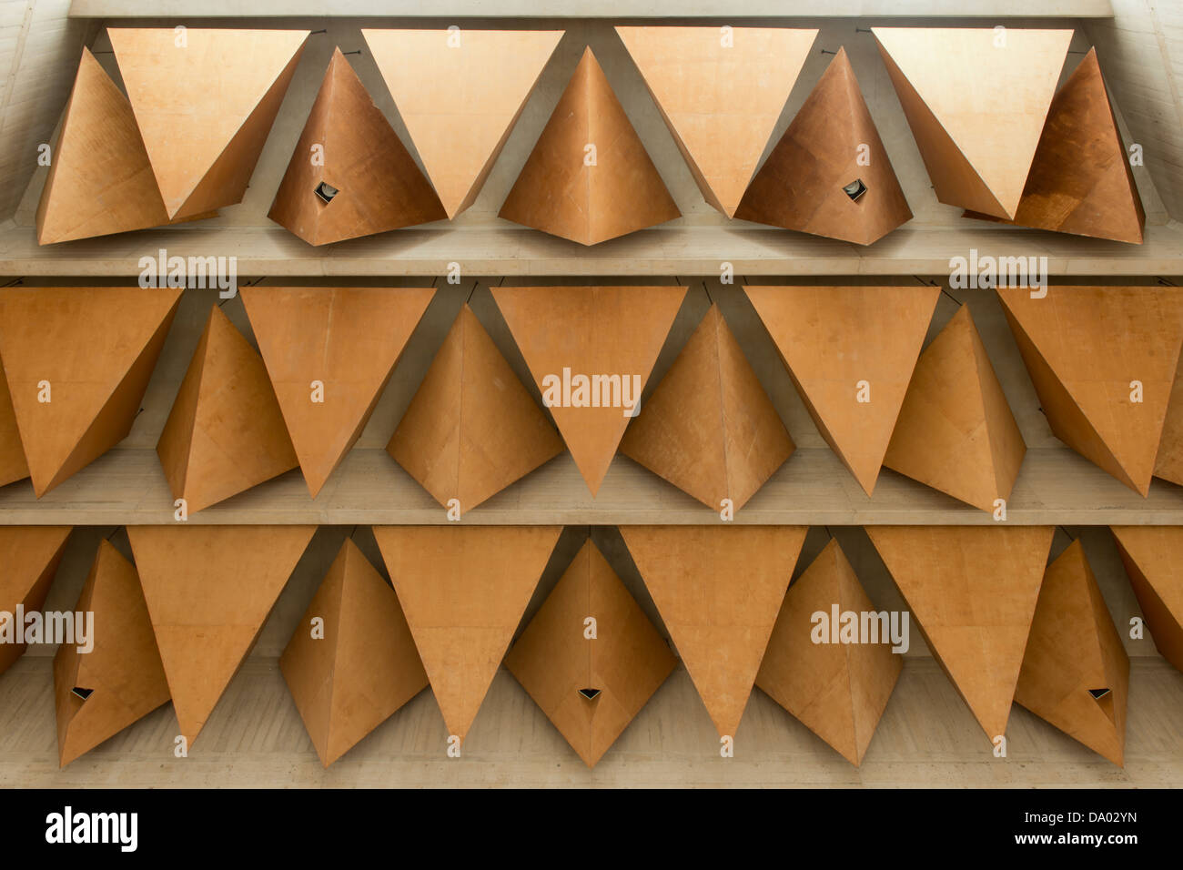 Triangular devices attached to the ceiling of Clifton Cathedral, Bristol, presumably to aid acoustics. Stock Photo