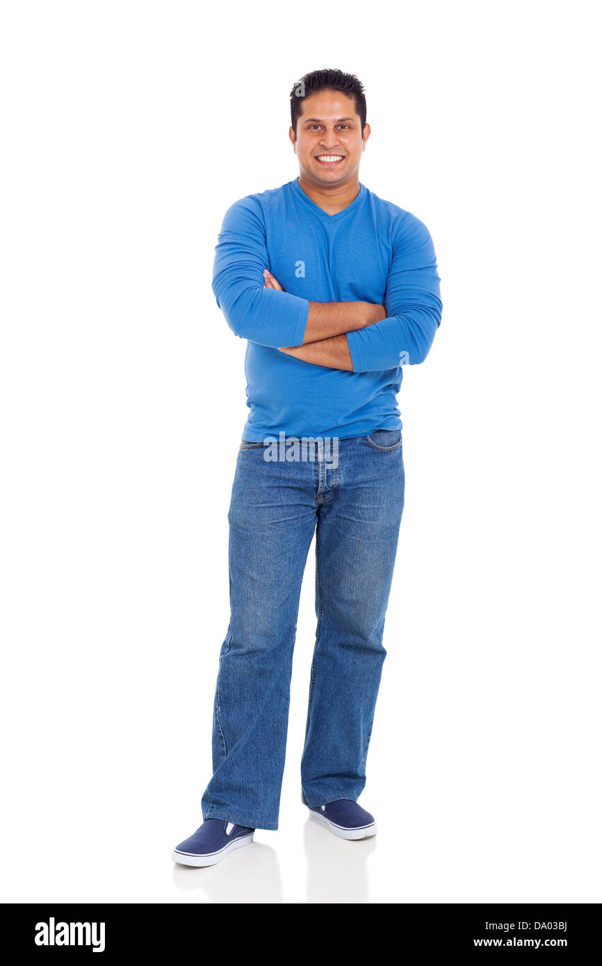 cheerful indian man with arms crossed isolated on white Stock Photo - Alamy