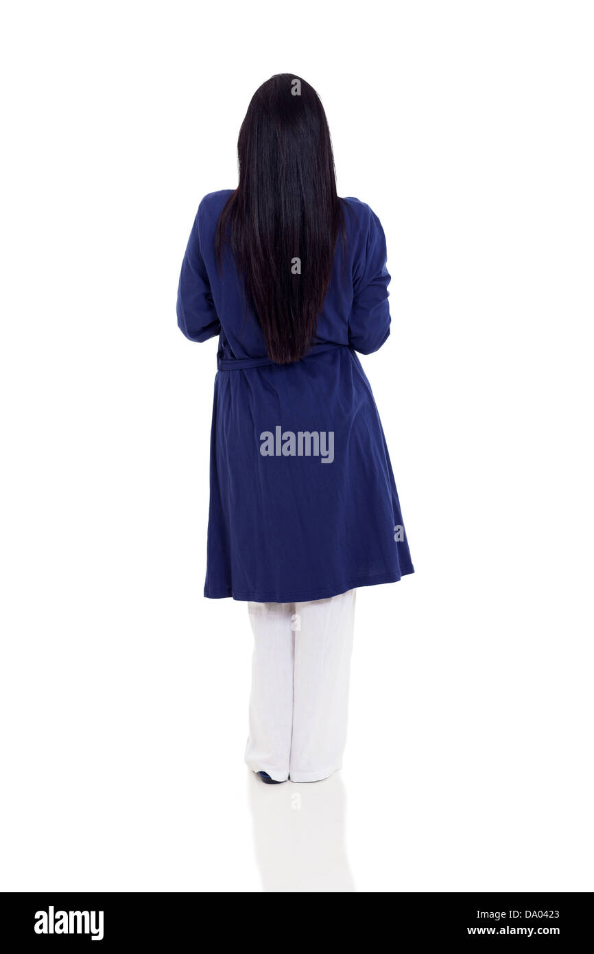 rear view of a woman wearing pajamas isolated on white background Stock Photo