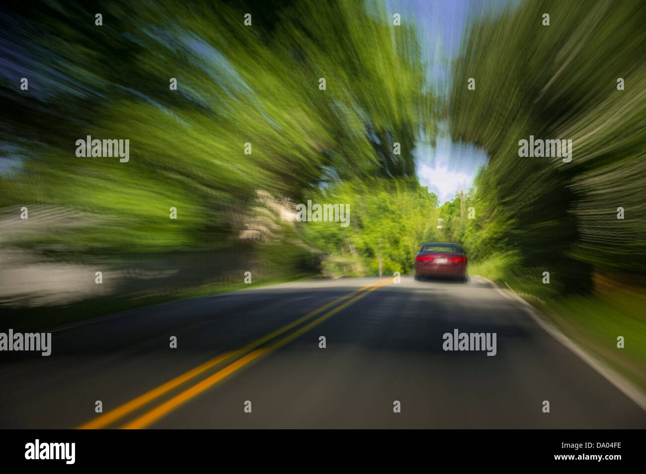 Car Speeding On Road, USA Stock Photo