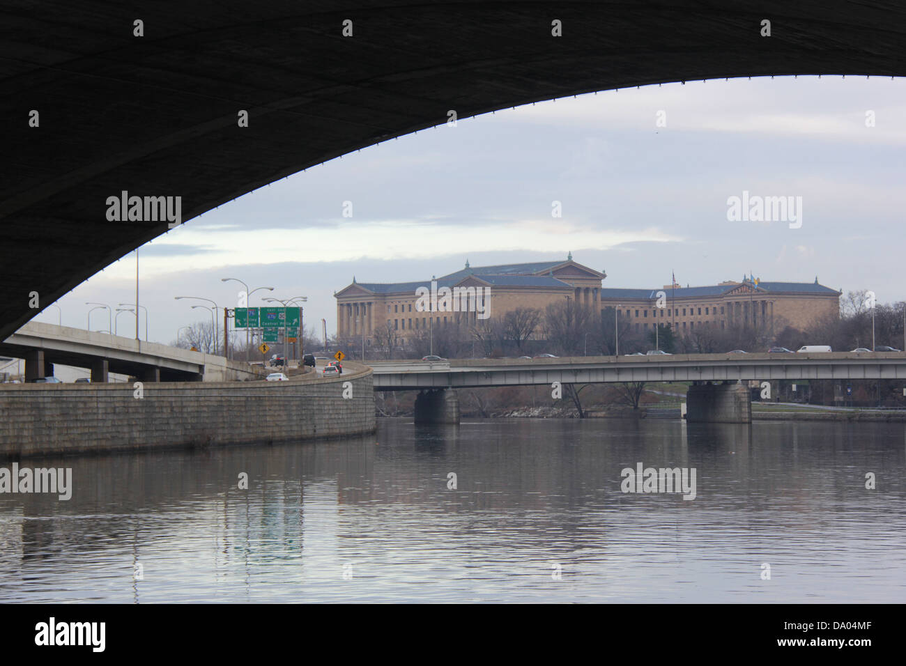 Schuylkill river seen from the eastern side banks. Philadelphia Museum of Art. Stock Photo