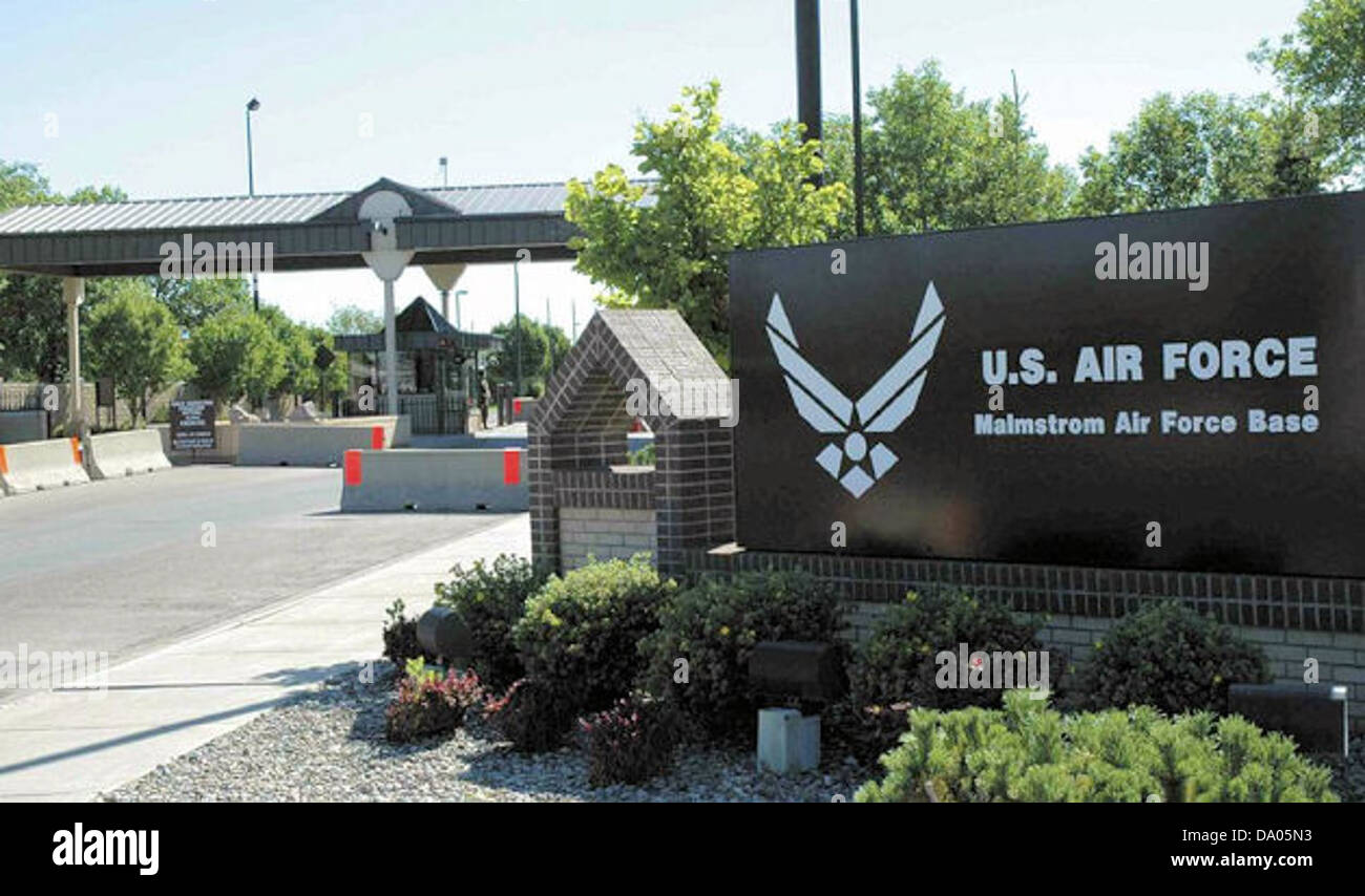 The main gate at Malmstrom Air Force Base, located in Montana, marks ...