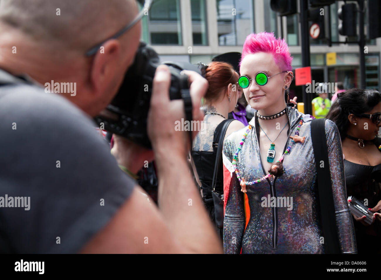London, UK. 29th June 2013. London Gay Pride - Participant on the march getting a photo taken Credit:  Miguel Sobreira/Alamy Live News Stock Photo