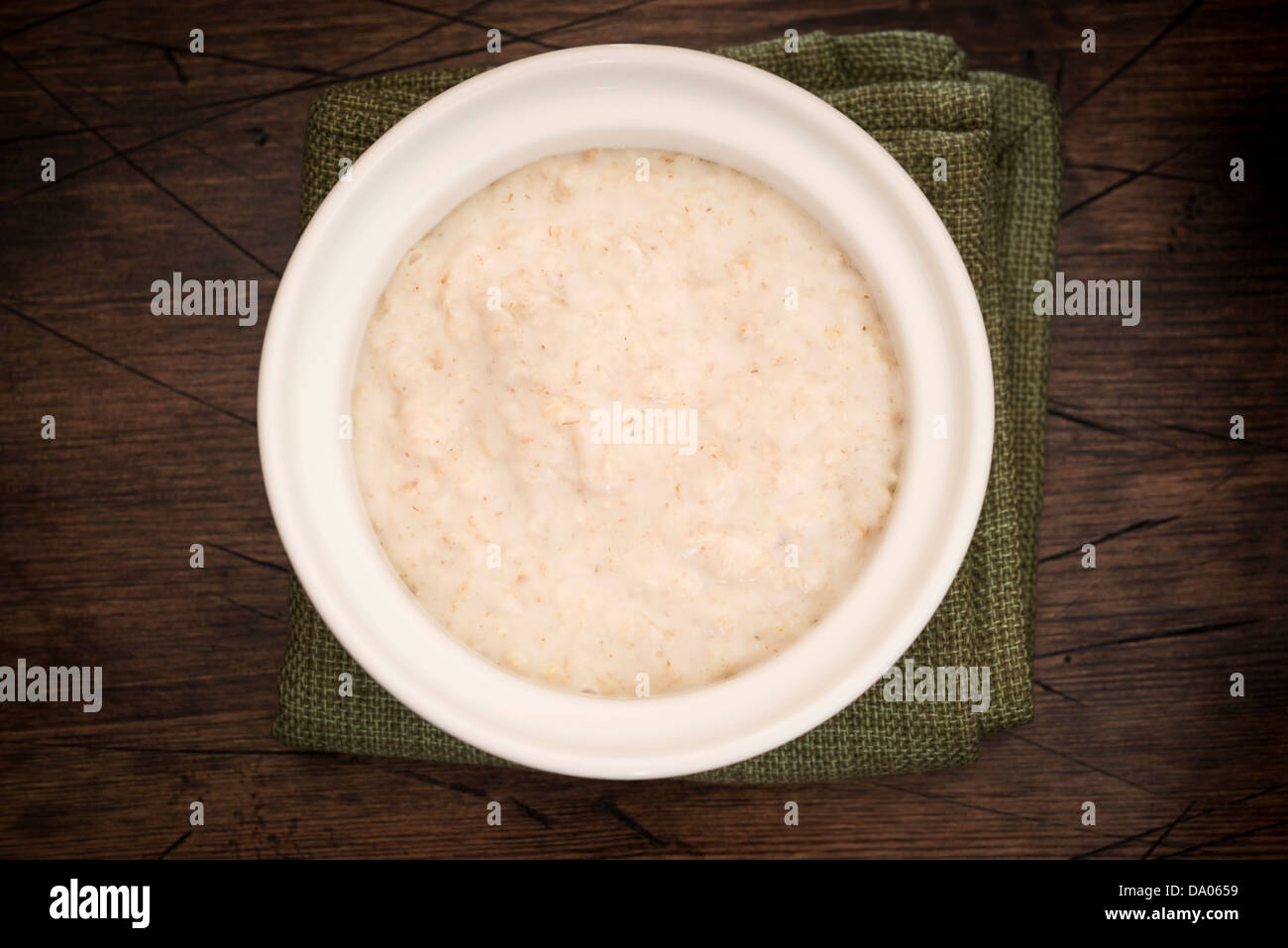Bowl of Porridge from above. Stock Photo