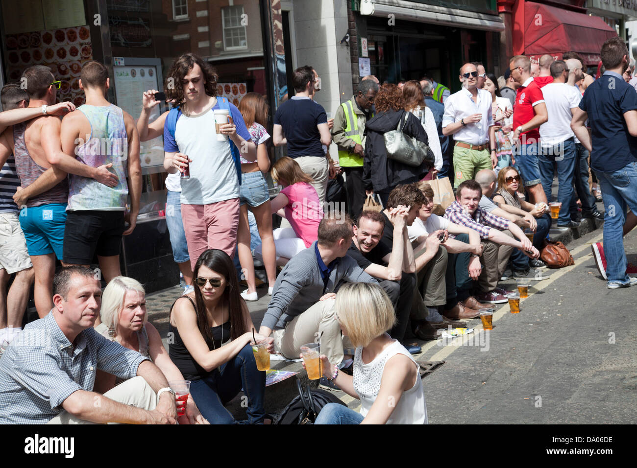 Crowds Gather on Old Compton Street during London Gay Pride - UK Stock Photo