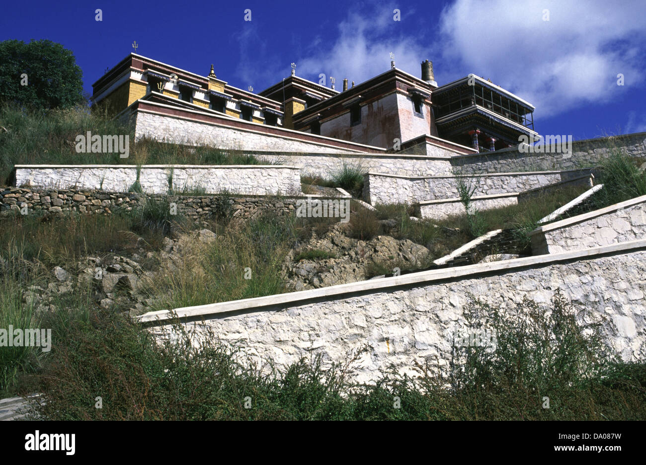 Exterior of Hall number 3 of Badekar Monastery known as Wudang zhao Temple the largest and best-preserved Tibetan Buddhist Lamasery of the Gelug sect built  in 1749 in the no Han-style architecture located about 70 kilometres northeast of Baotou in Inner Mongolia Autonomous Region. China Stock Photo