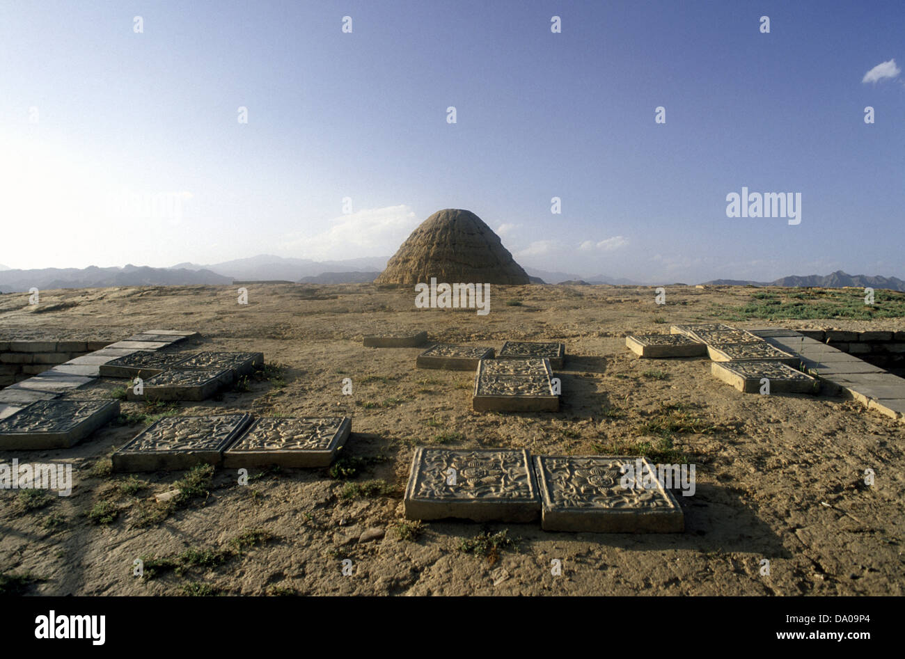 View of the ancient Western Xia tombs at the foot of the Helan Mountains in the Ningxia Hui Autonomous Region of northwestern China. The Western Xia dynasty also known as Tangut Empire, existed between 1038 and 1227 Stock Photo