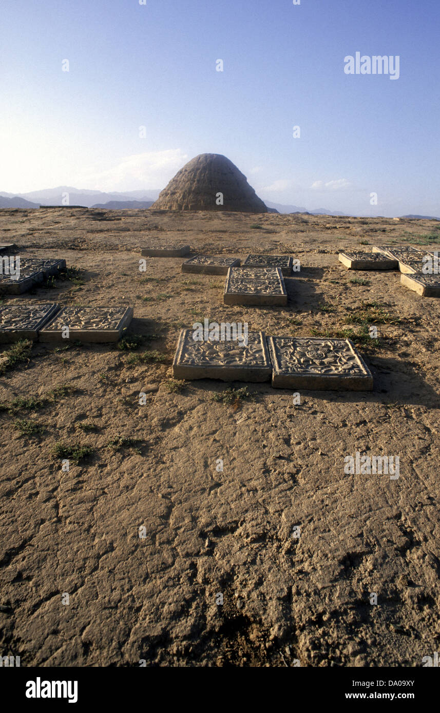 View of the ancient Western Xia tombs at the foot of the Helan Mountains in the Ningxia Hui Autonomous Region of northwestern China. The Western Xia dynasty also known as Tangut Empire, existed between 1038 and 1227 Stock Photo