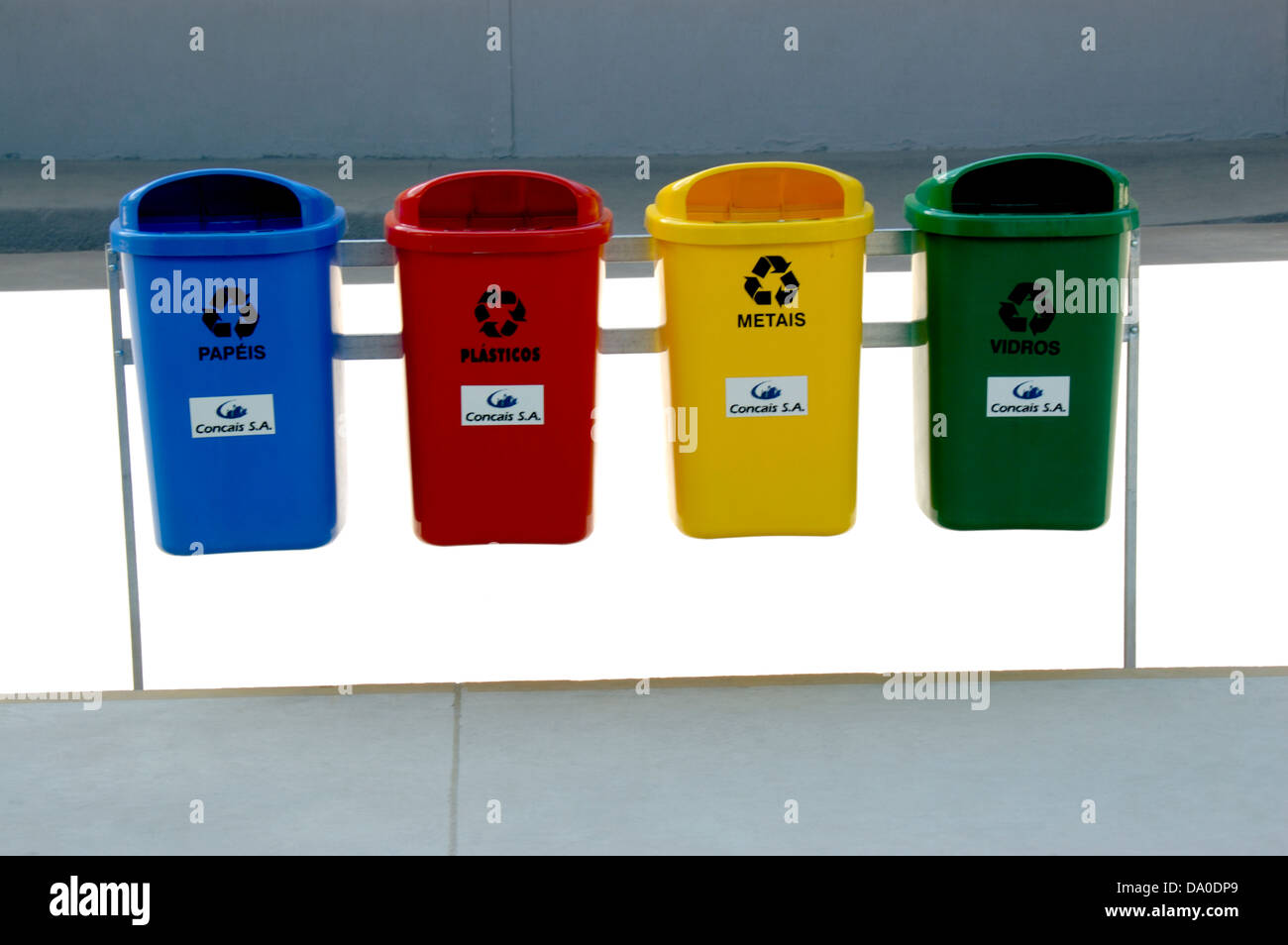 four colored waste separation bin system Stock Photo