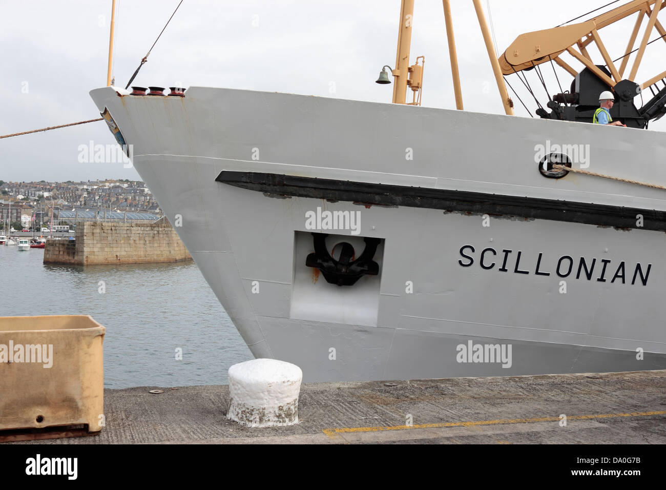 Scillonian III - Penzance to Isles of Scilly Ferry moored at Penzance Harbour Stock Photo