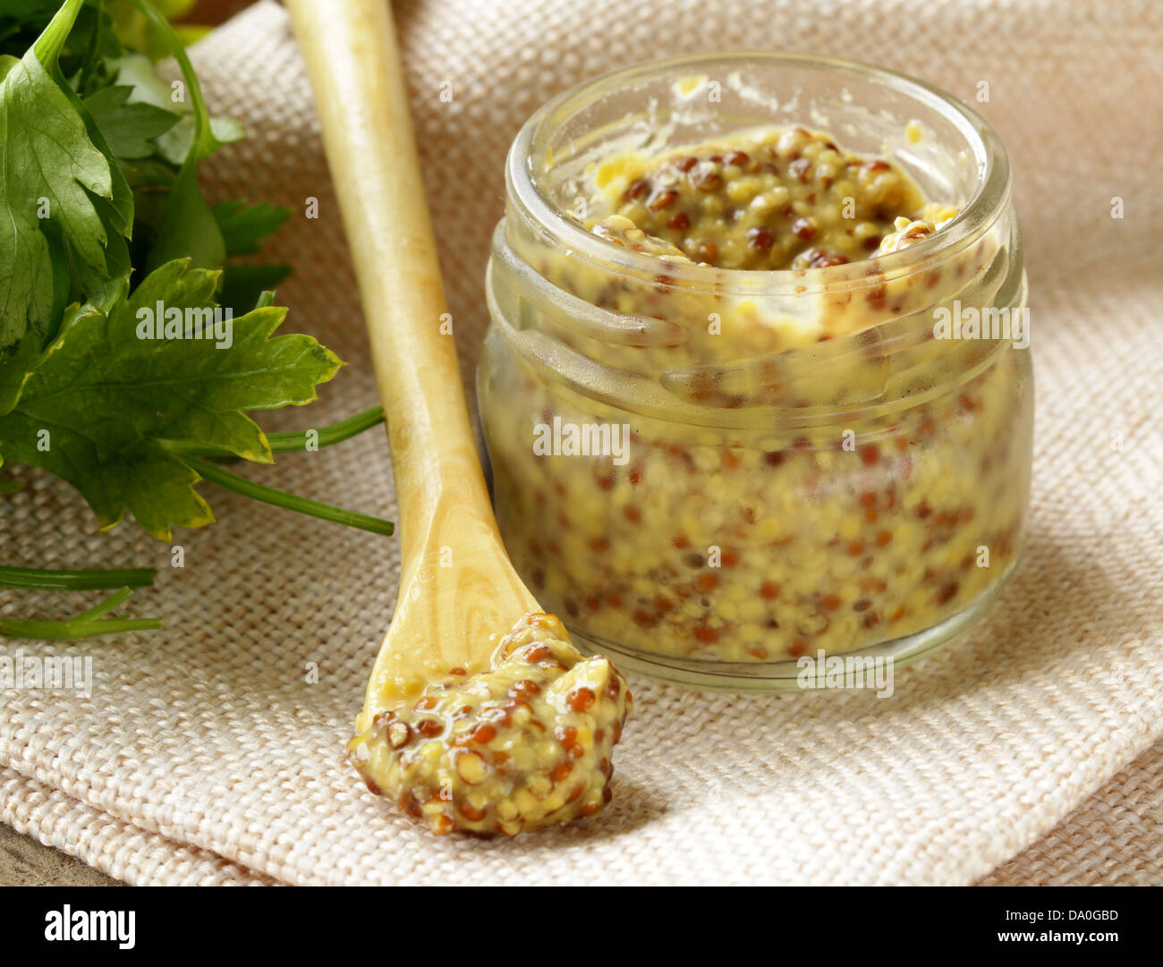 Traditional dijon mustard in a glass jar Stock Photo Alamy