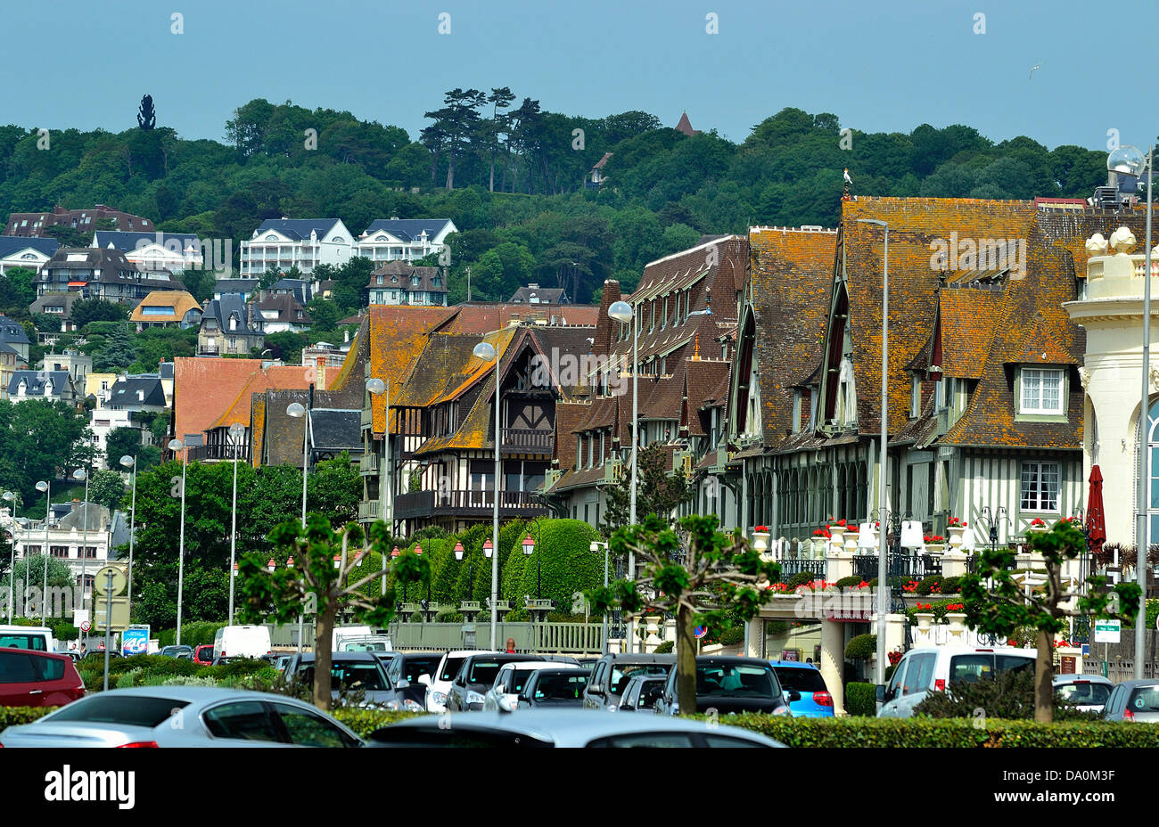 Villas in Deauville, 'Corniche Normande' road (Calvados, Normandy, France). Stock Photo