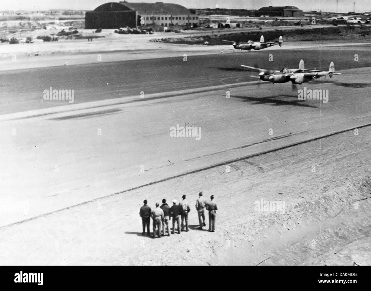 P-38s over Shemya AAF 1 August 1945 Stock Photo
