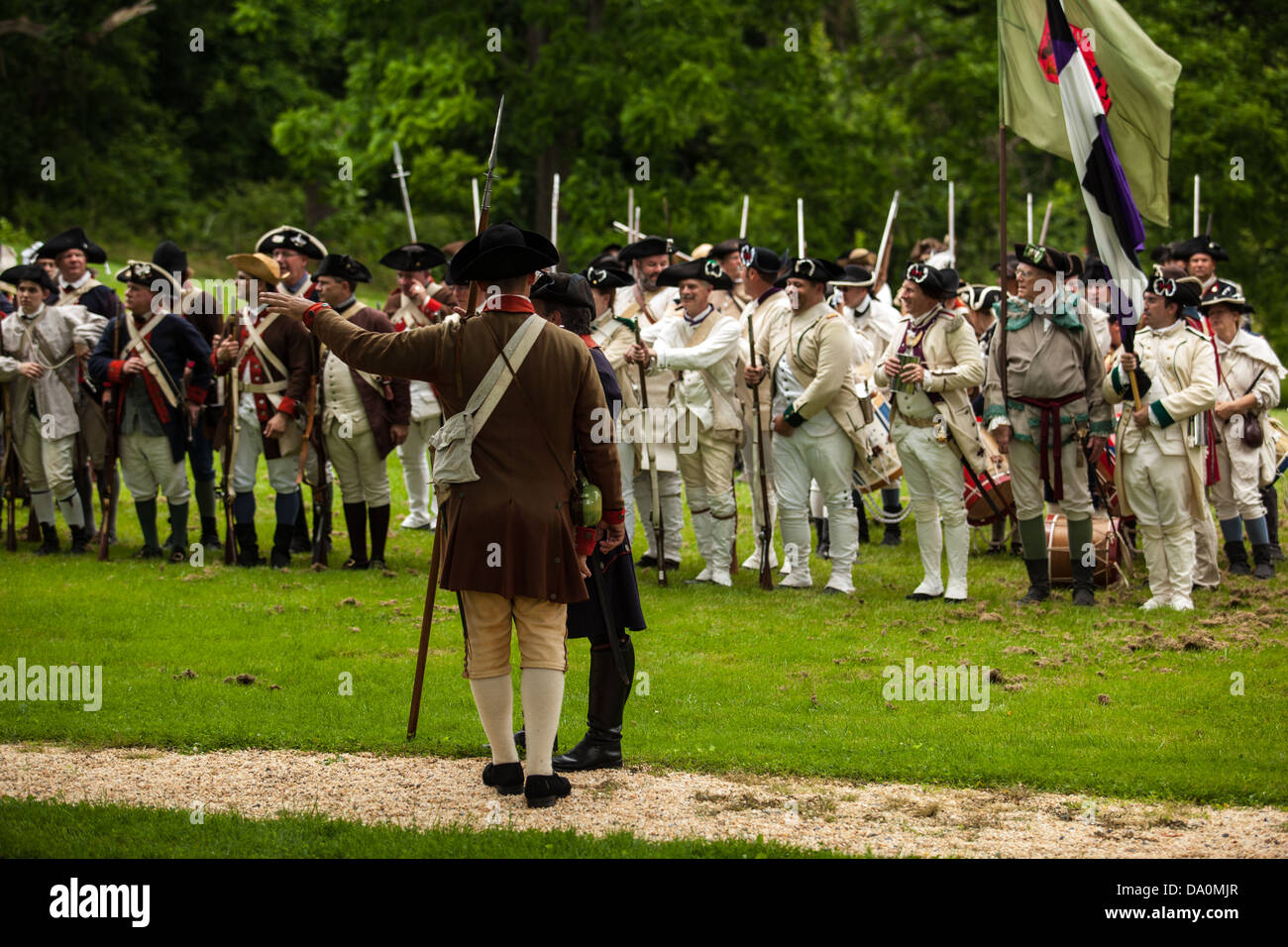 Lancaster, Pennsylvania - Revolutionary War Reenactors gather at an encampment at historic Rock Ford mansion. Stock Photo