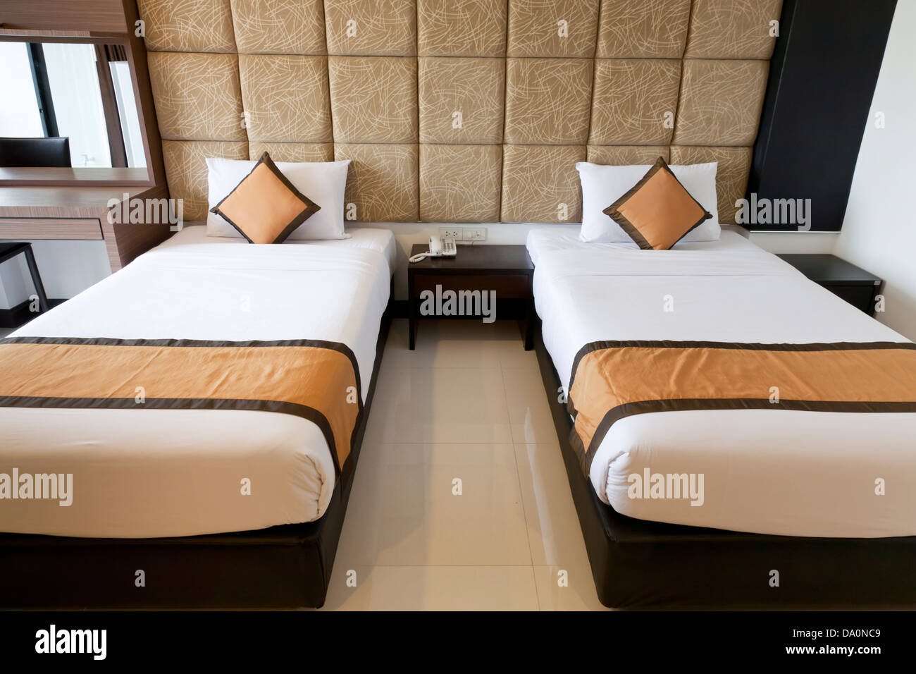 Two beds in hotel room Stock Photo Alamy