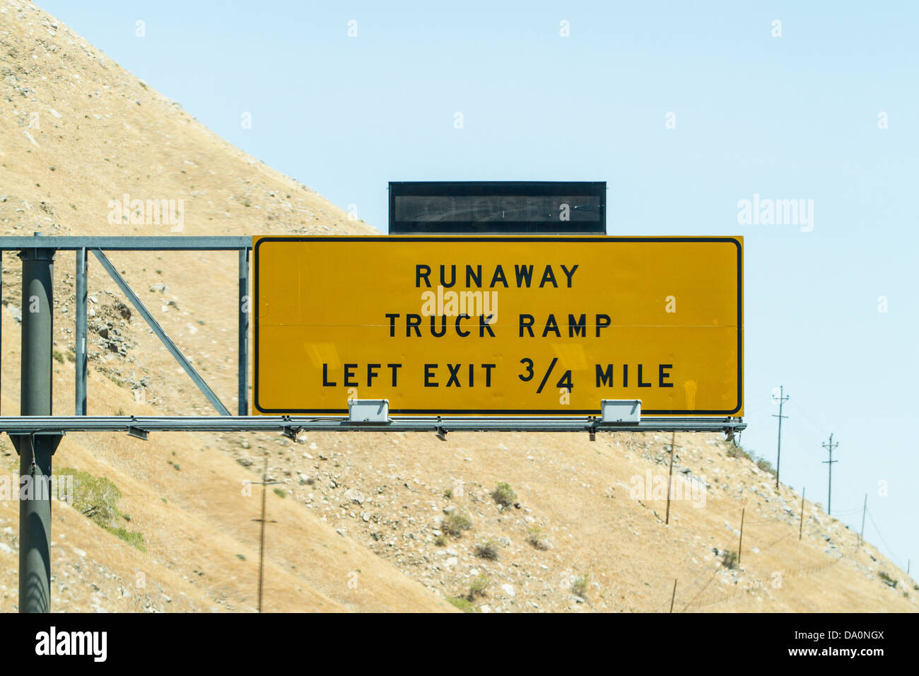 A runaway truck ramp on Interstate 5 near Grapevine California Stock