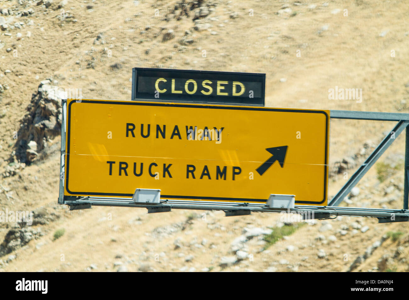A runaway truck ramp on Interstate 5 near Grapevine California Stock