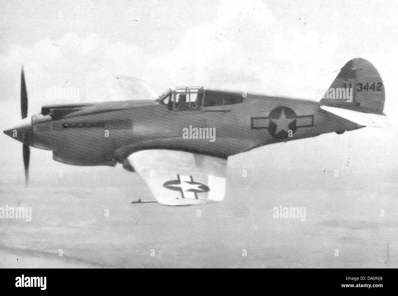 The 51st Fighter Squadron operated the Curtiss P-40C Warhawk during World War II, a key aircraft used for air combat in the Pacific theater. This image shows a P-40C with serial number 41-13442. Stock Photo