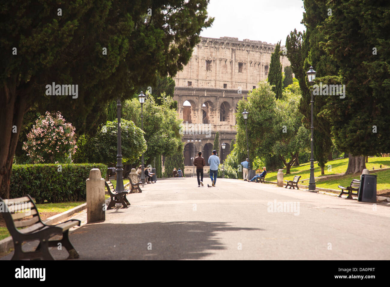 A section of the Colosseum seen from the parco del colle oppio in Rome, Italy. Stock Photo