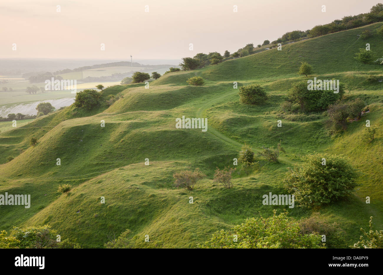 Sunrise over Malling Down Nature Reserve near Lewes, Sussex Stock Photo
