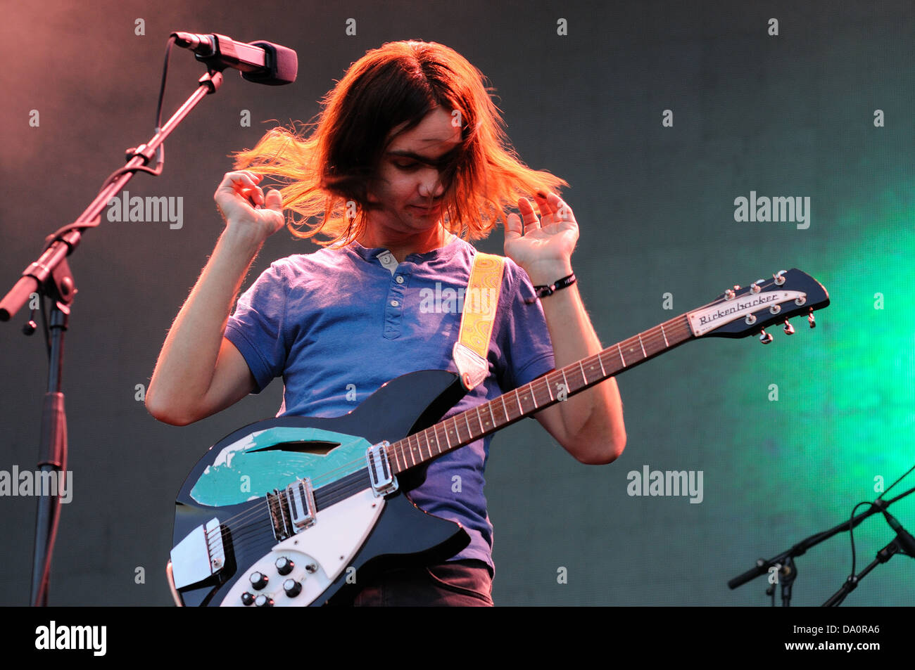 BARCELONA - MAY 23: Kevin Parker, vocalist and guitarist of Tame Impala, psychedelic rock band, performs at Primavera Sound. Stock Photo