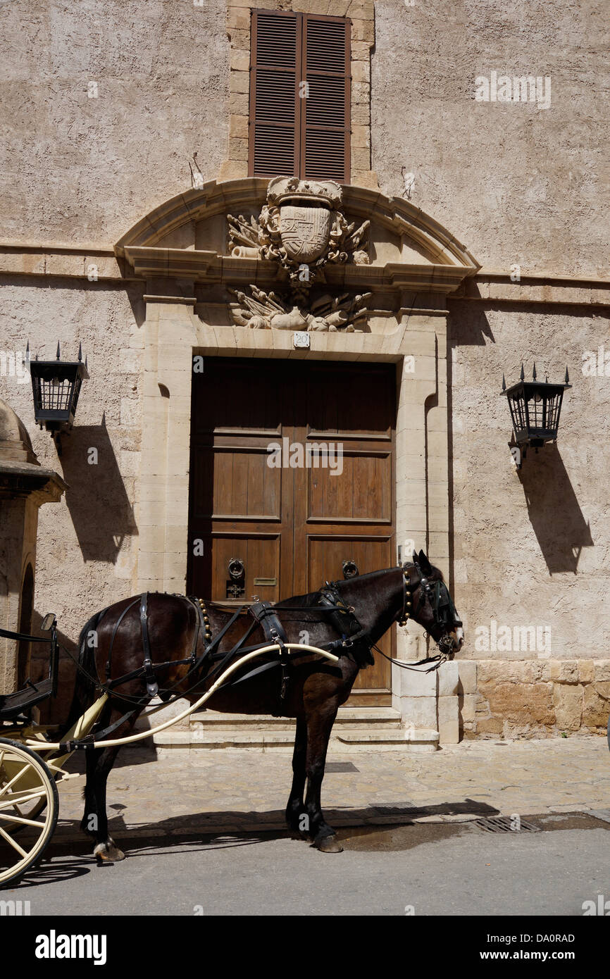 horse carriage in front of the almudaina royal palace, palma de mallorca, mallorca, spain Stock Photo