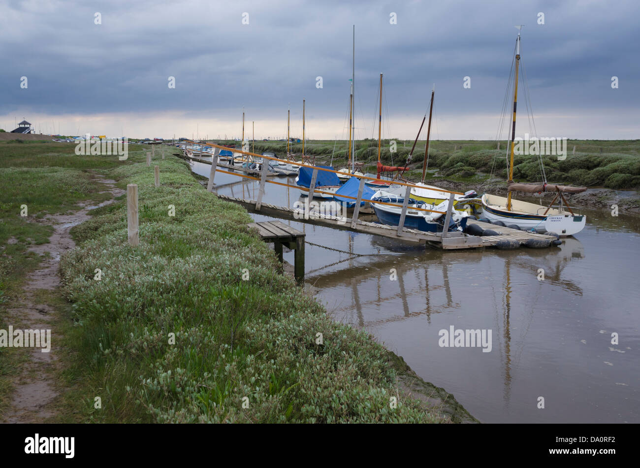 Boats moored up at Morston in north Norfolk, England Stock Photo