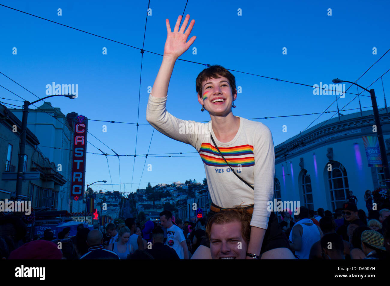 San Francisco, USA. 29th June, 2013. Revellers packed Castro St. during Pride celebrations. Credit:  John Orvis/Alamy Live News Stock Photo