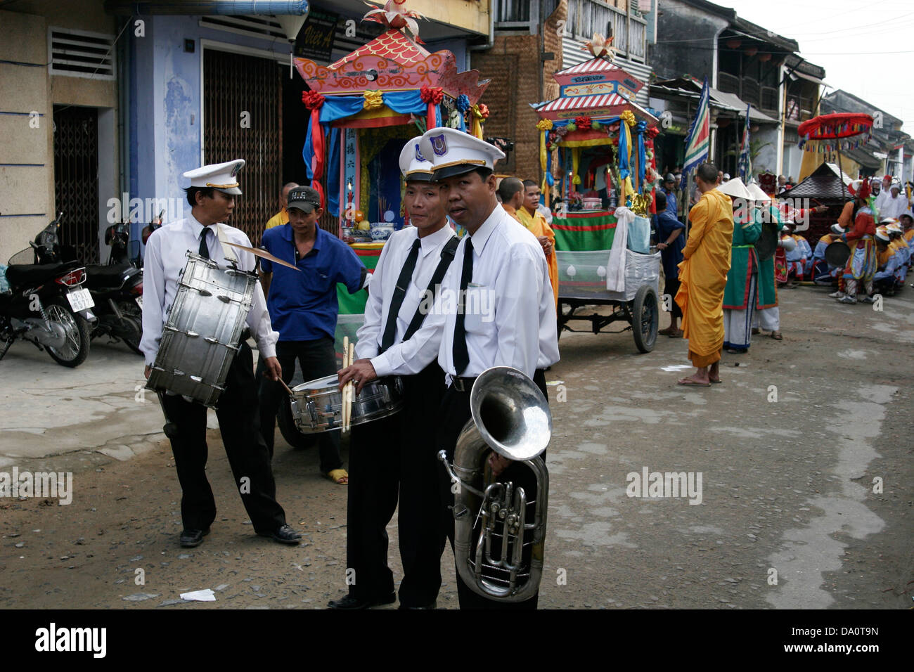 Musicians on Buddhist funerals, Hue, Vietnam, Southeast Asia Stock