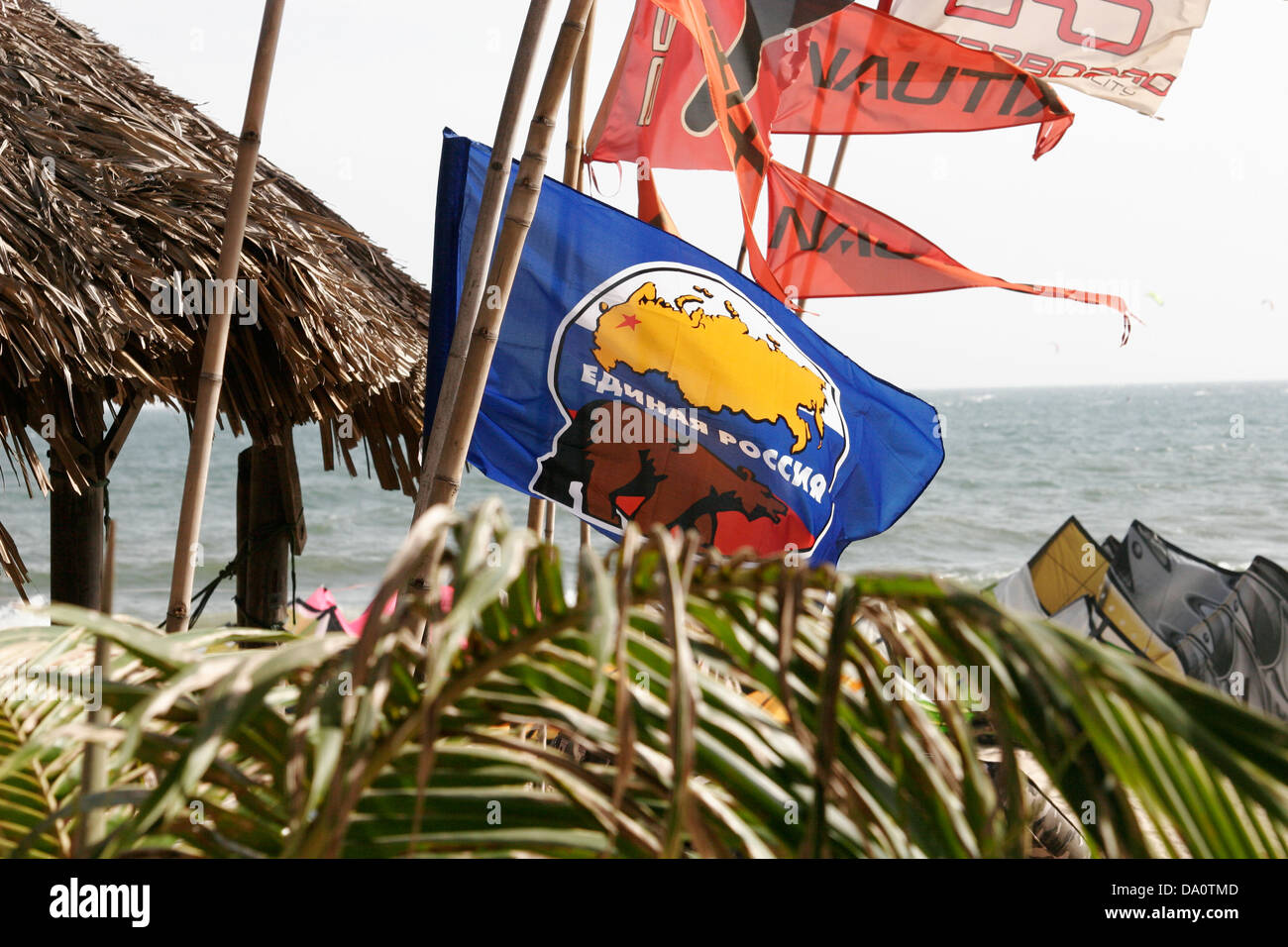 United Russia, Russia's ruling party flag  on the beach in Mui Ne, Vietnam, Southeast Asia Stock Photo