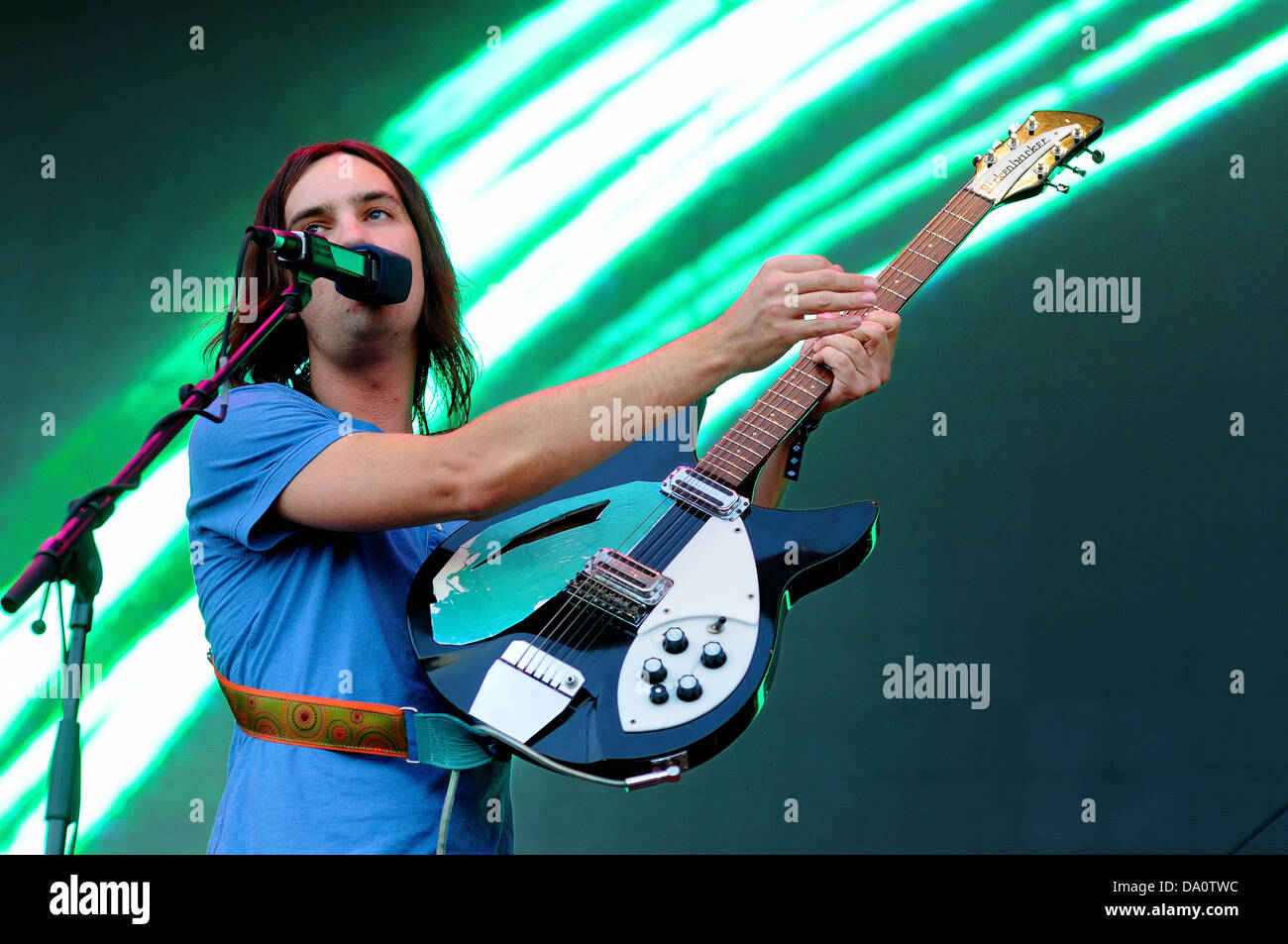 BARCELONA - MAY 23: Kevin Parker, vocalist and guitarist of Tame Impala, psychedelic rock band, performs at Primavera Sound. Stock Photo