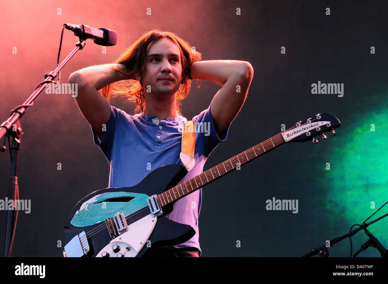 BARCELONA - MAY 23: Kevin Parker, vocalist and guitarist of Tame Impala, psychedelic rock band, performs at PS13 Stock Photo