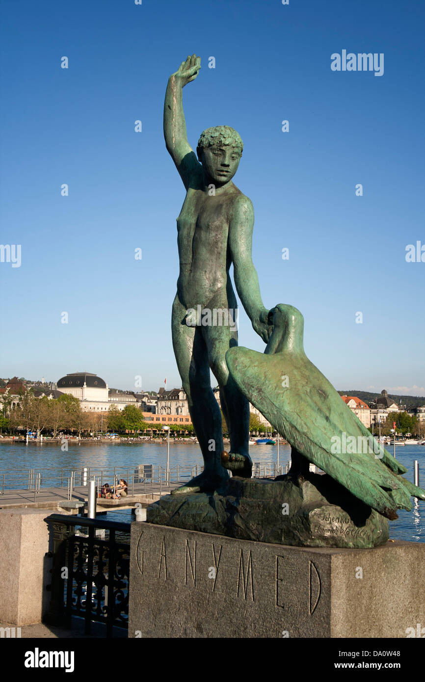 Ganymed statue at Zurich Lake, Zurich, Switzerland Stock Photo