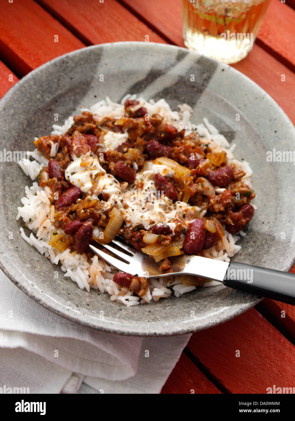 Chilli con carne and rice Stock Photo Alamy