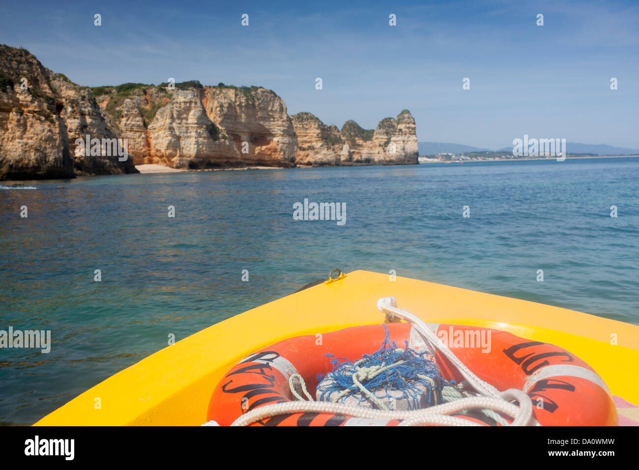 View from on board boat during trip around coastline at Ponta da Piedade Lagos Algarve Portugal Stock Photo