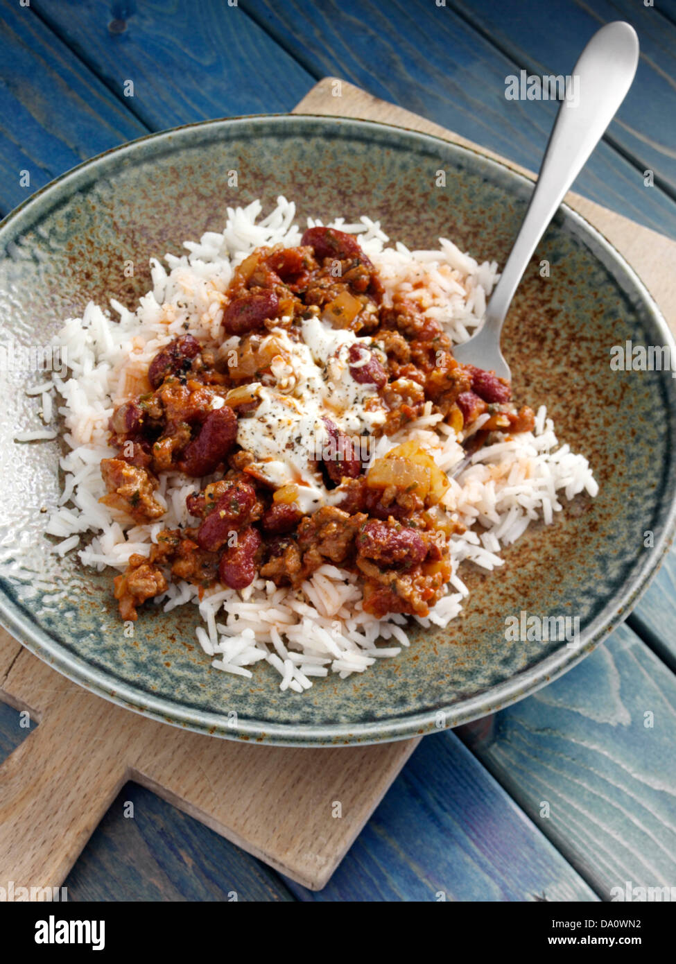 Chilli con carne and rice Stock Photo Alamy