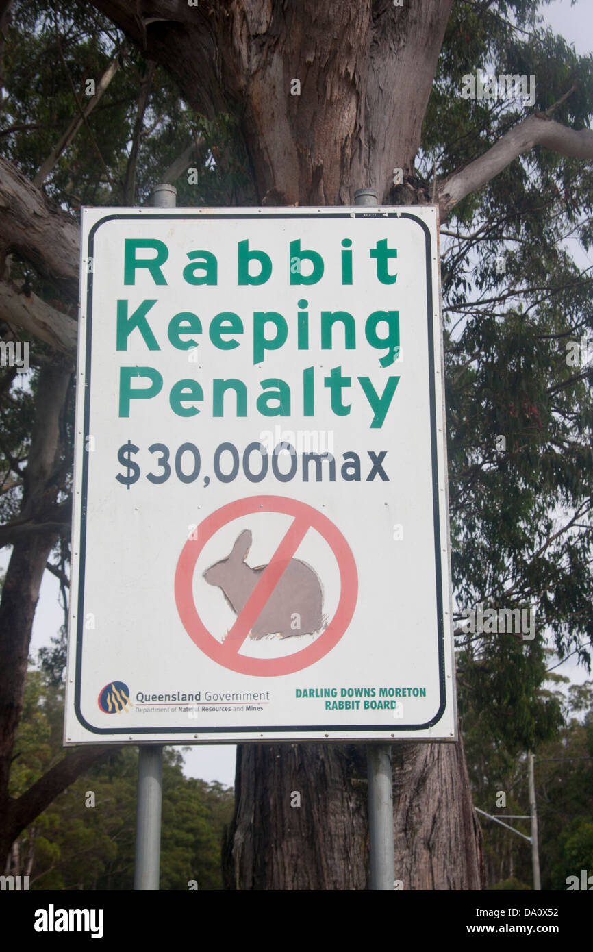 'Rabbit Keeping Penalty $30,000' notice sign Hampton Queensland Australia Stock Photo