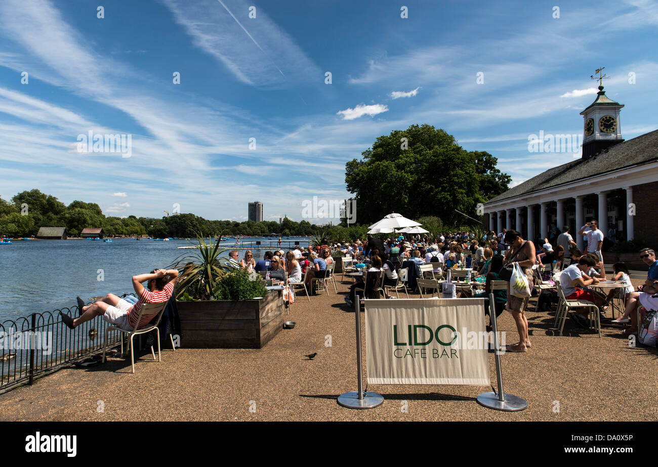 Londoner relaxing at Lido Cafe bar Hyde Park London England Great Britain UK Europe Stock Photo