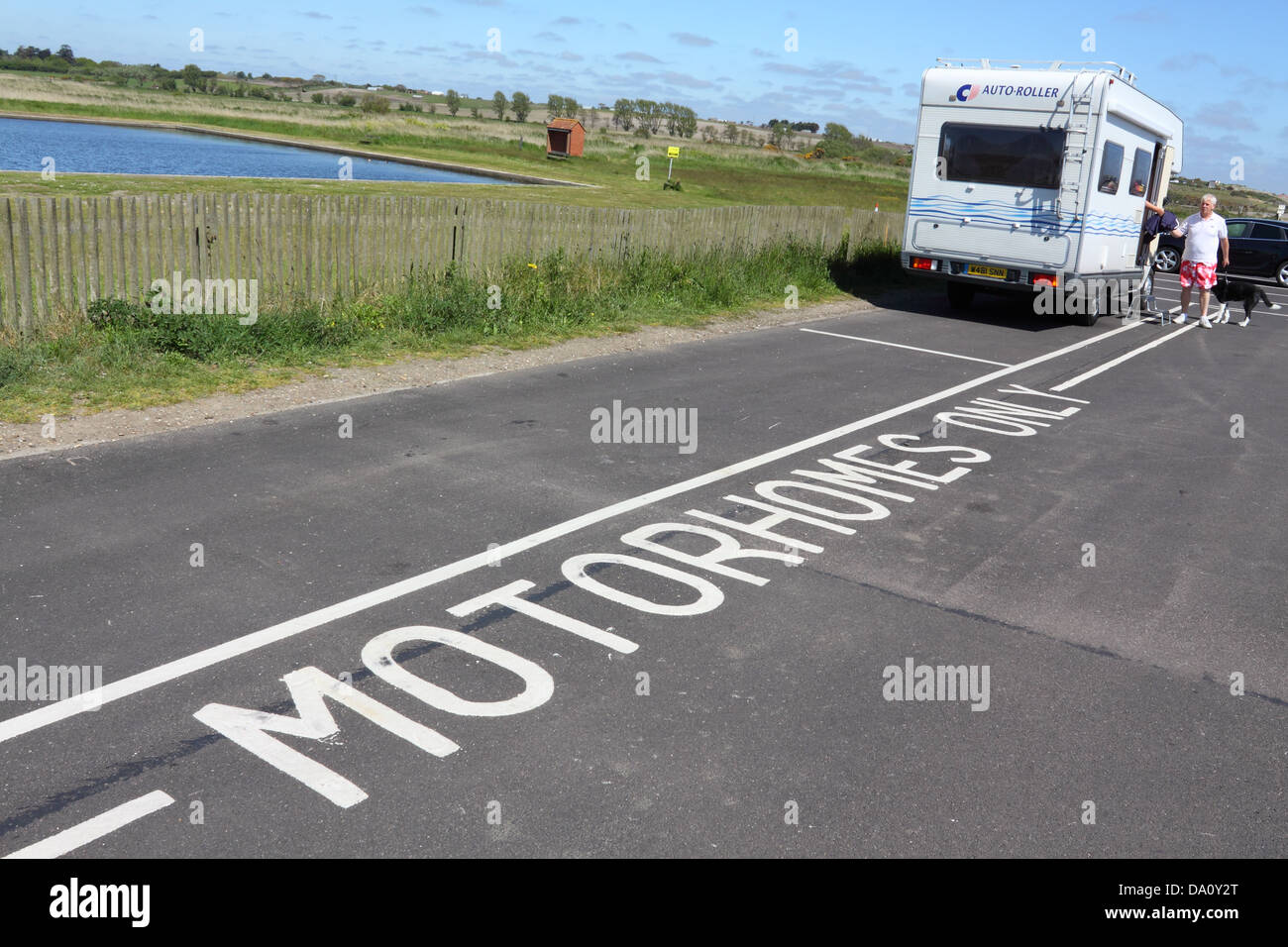 Motorhome parking spaces in car park, Southwold, Suffolk, England. Stock Photo