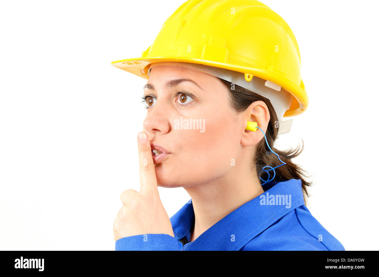 Woman with protective equipment and ear plugs Stock Photo Alamy