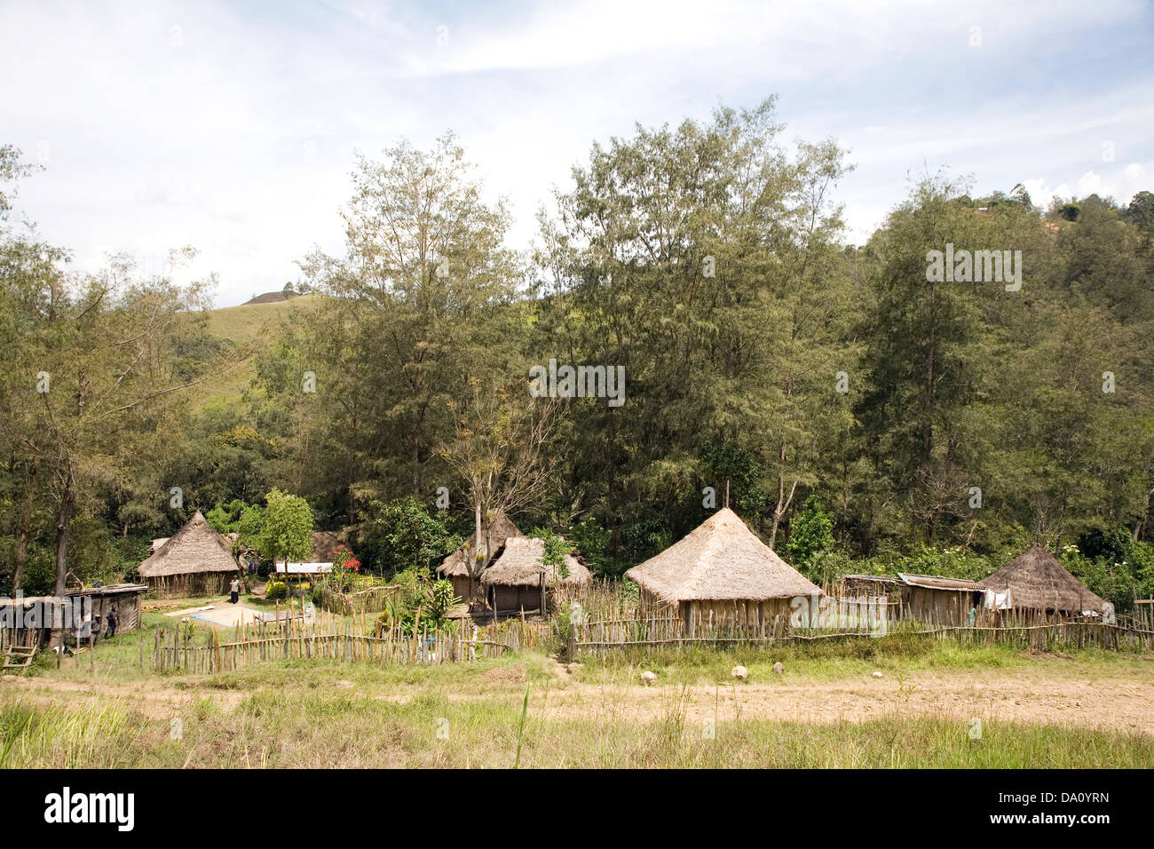 A rural village in the Lufa District of the Eastern Highlands, near Goroka, Papua New Guinea. Stock Photo