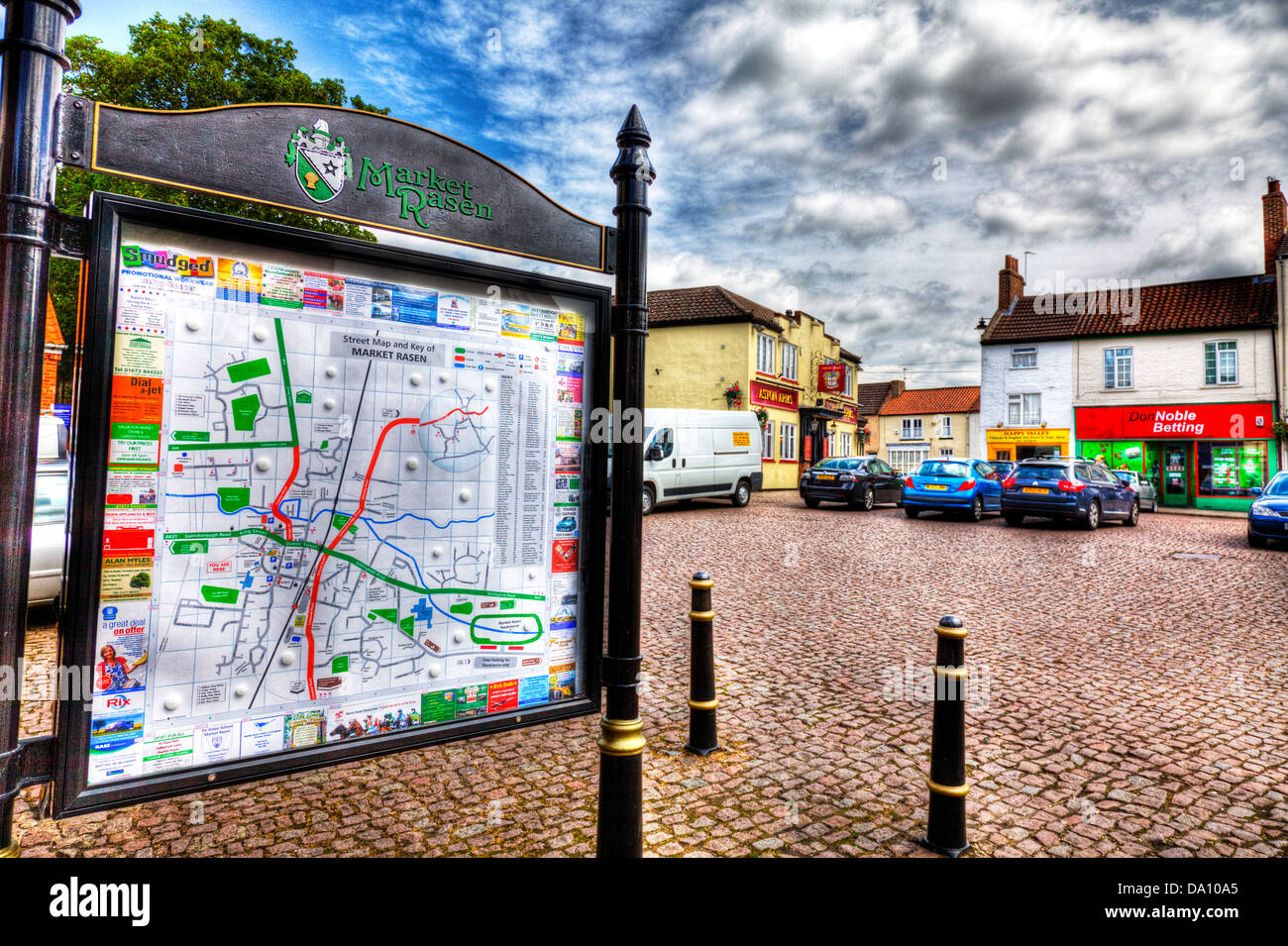 Market Rasen town village centre sign board market place, Lincolnshire