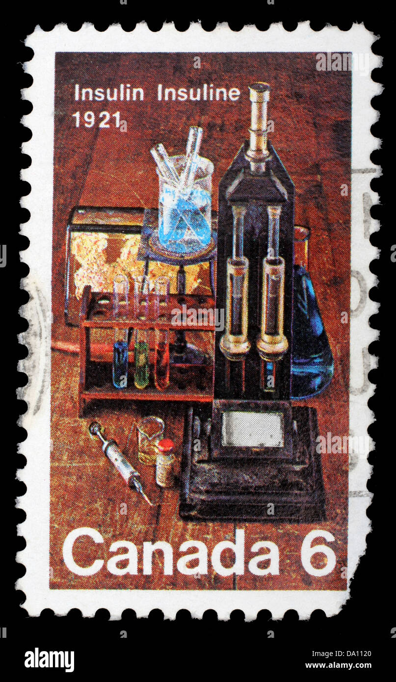 Stamp printed by Canada, shows Laboratory Equipment Used for Insulin