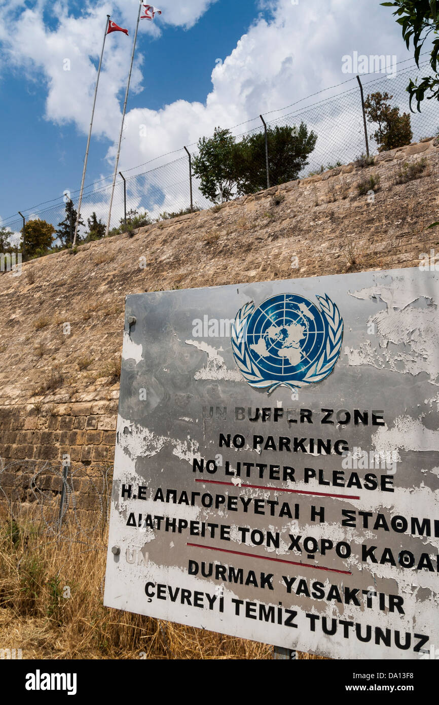 United Nations Buffer Zone in the middle of the checkpoints between North and South, Nicosia, Cyprus. Stock Photo