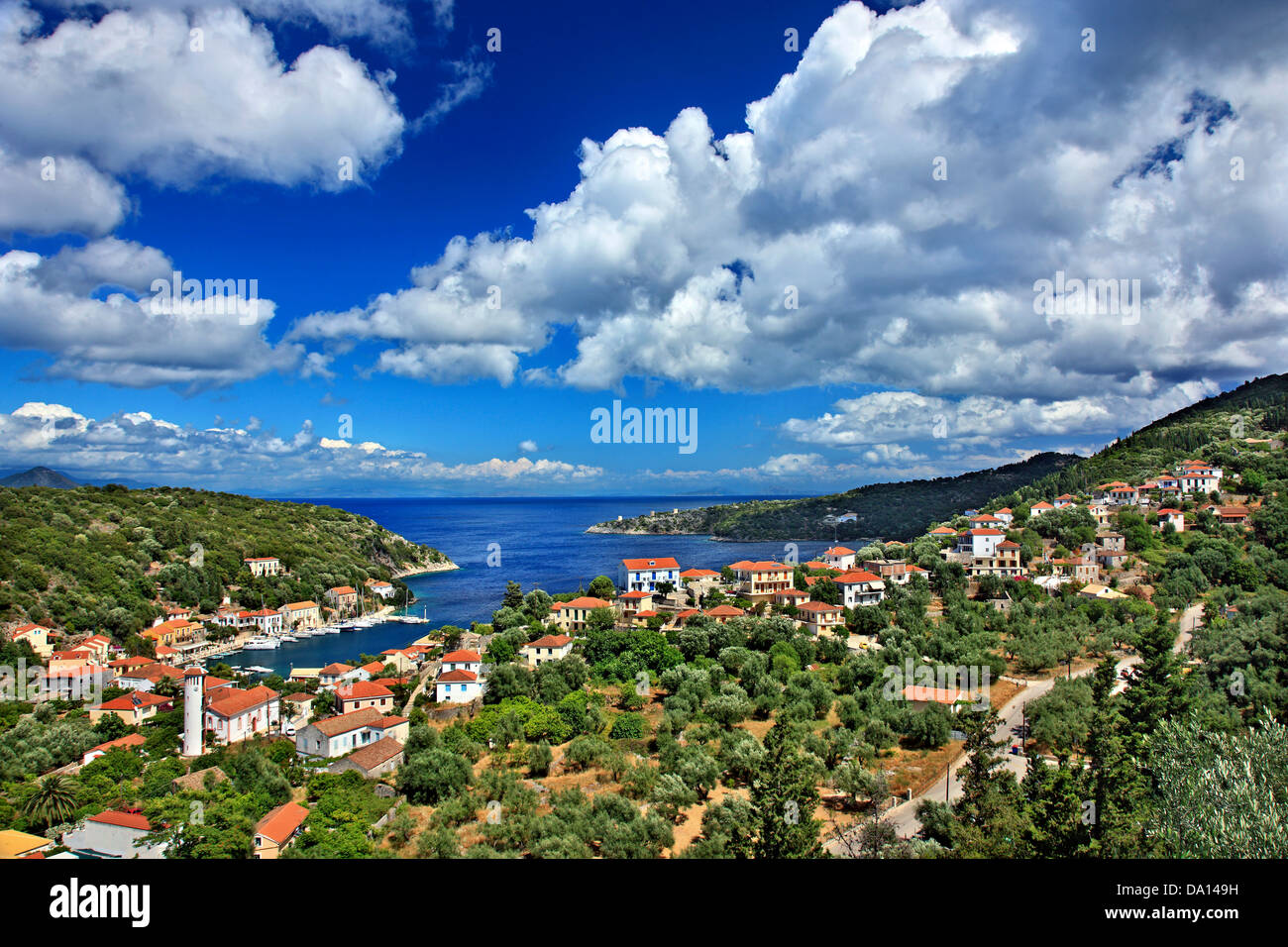 Kioni village, the most beautiful village of Ithaca (Ithaki) island